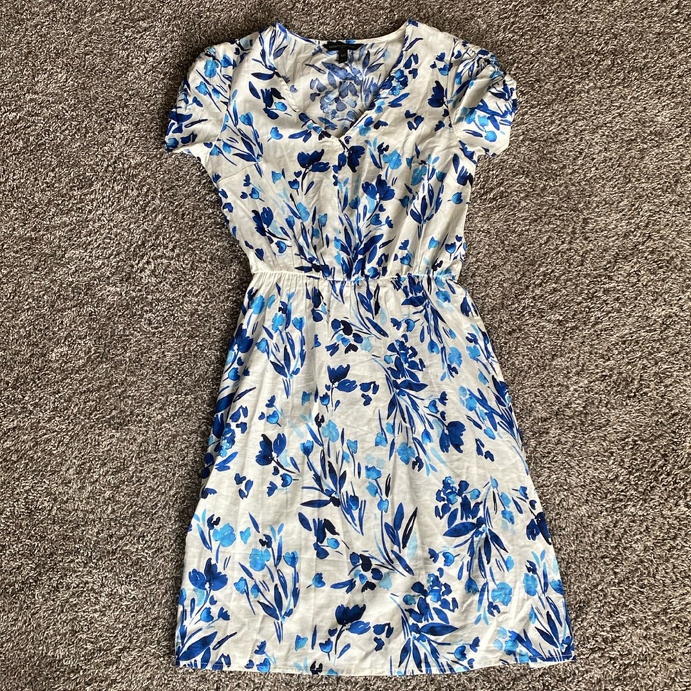 Banana Republic Blue Floral Short Sleeve Dress, Women’s XXS
